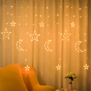 LED Moon and Star Curtain Light AC220V Christmas Garlands Fairy String Lighting Warm White For Wedding Holiday Garden Decoration