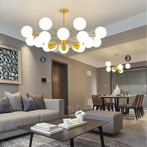 Modern 6 Light Chandelier Pendant Lighting Black Gold Nordic Globe Ball Ceiling Pendant Light Fixture for Luxury Bedroom