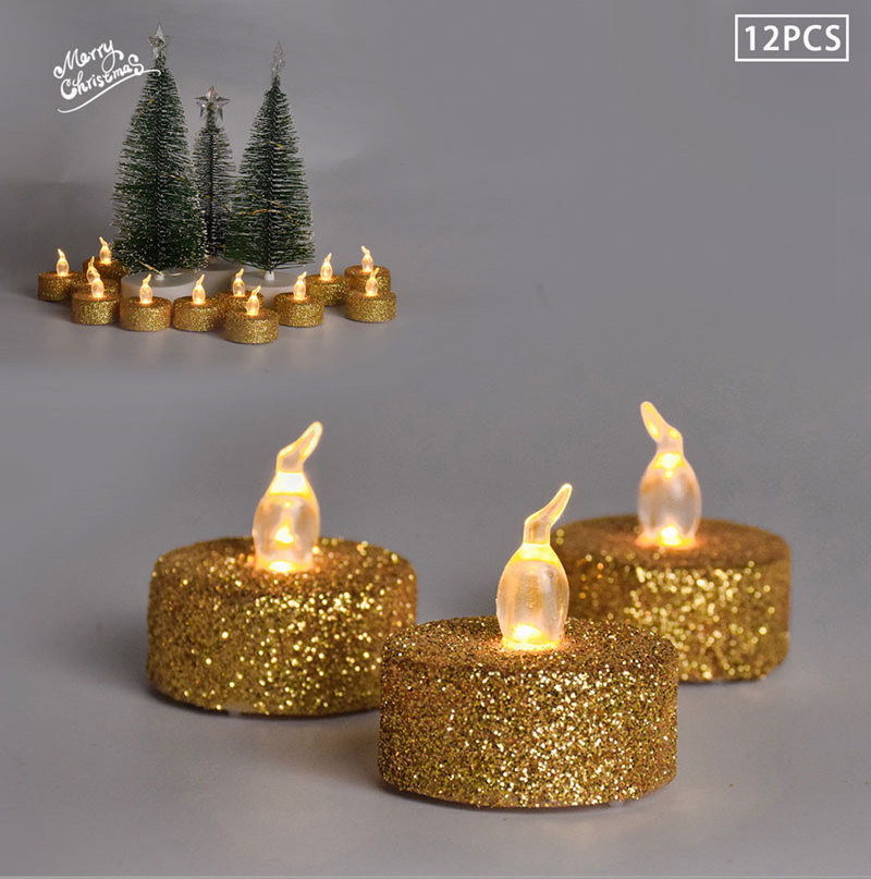 Gold Powder LED Tea lights Candles Battery Operated Flickering Flameless Tealight Candles for Wedding Christmas Holiday Lighting