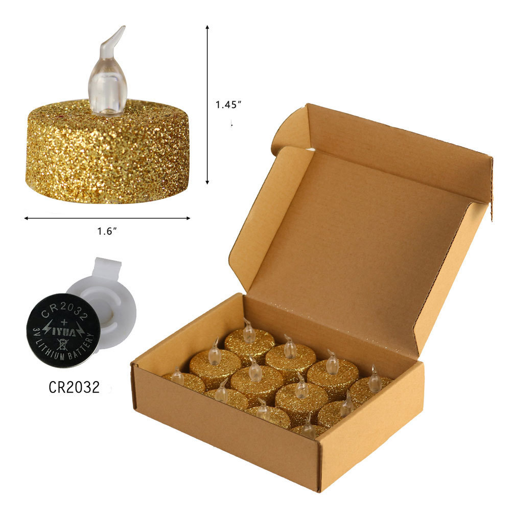 Gold Powder LED Tea lights Candles Battery Operated Flickering Flameless Tealight Candles for Wedding Christmas Holiday Lighting