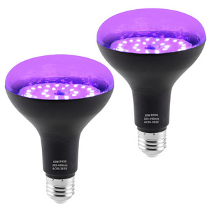 BR30 E26 15W UV Ultraviolet Black Lamp Bulb Fluorescent Atmosphere Neon Grow in Purple Lights 385-400nm for Christmas Halloween