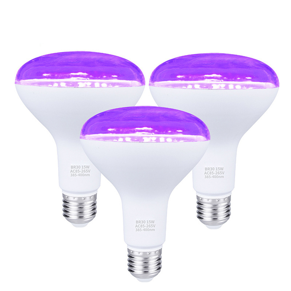 BR30 E26 15W UV Ultraviolet Black Lamp Bulb Fluorescent Atmosphere Neon Grow in Purple Lights 385-400nm for Christmas Halloween