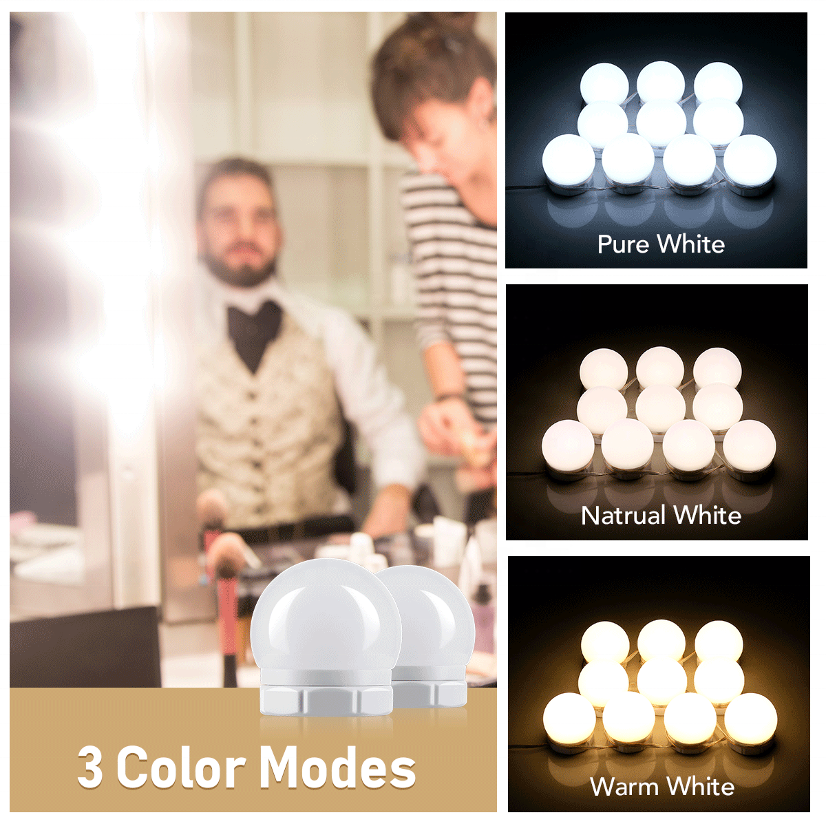 10 bulbs LED makeup mirror front light USB Hollywood led makeup mirror bulb 3 colors Dimmable Bathroom Dressing Table Lighting