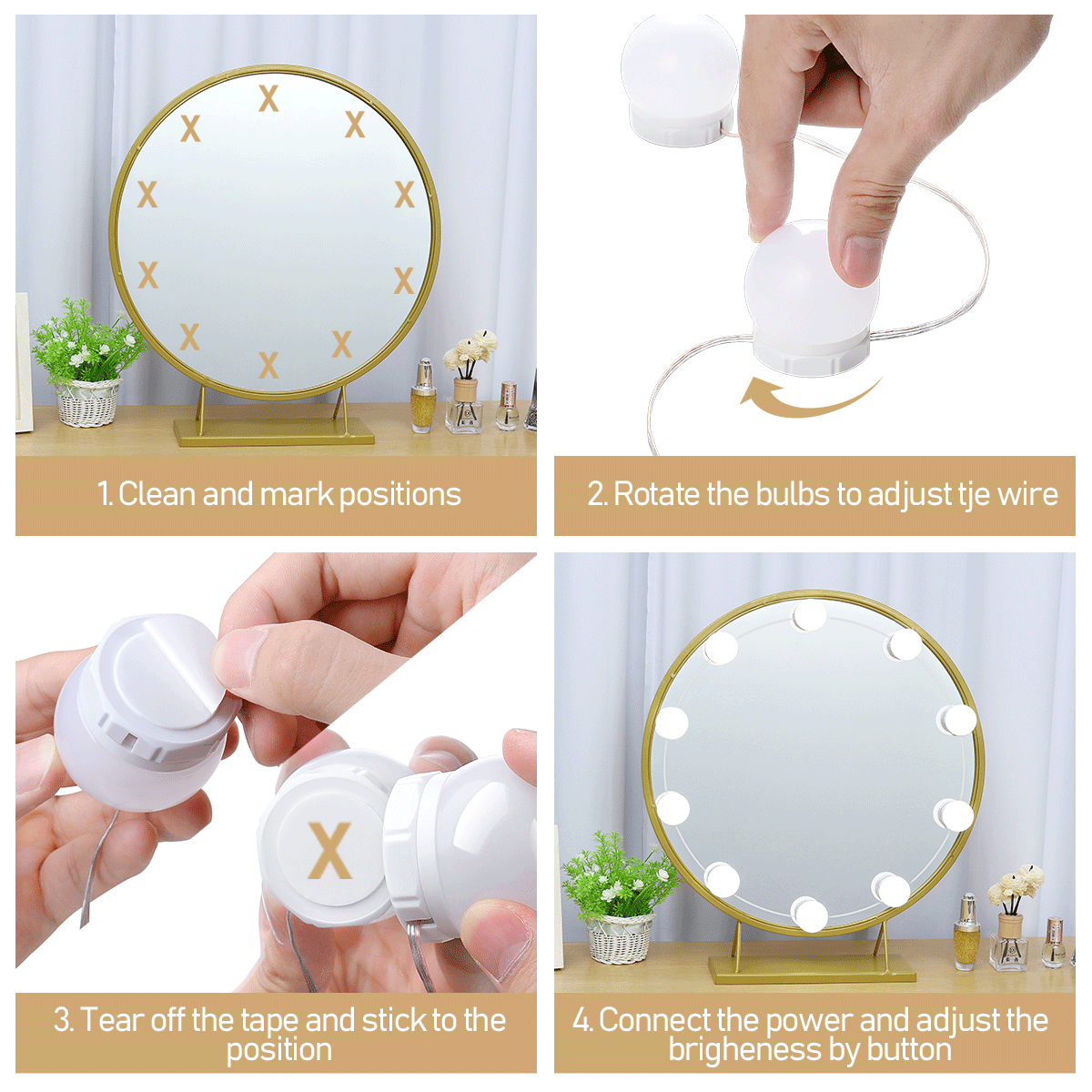 10 bulbs LED makeup mirror front light USB Hollywood led makeup mirror bulb 3 colors Dimmable Bathroom Dressing Table Lighting