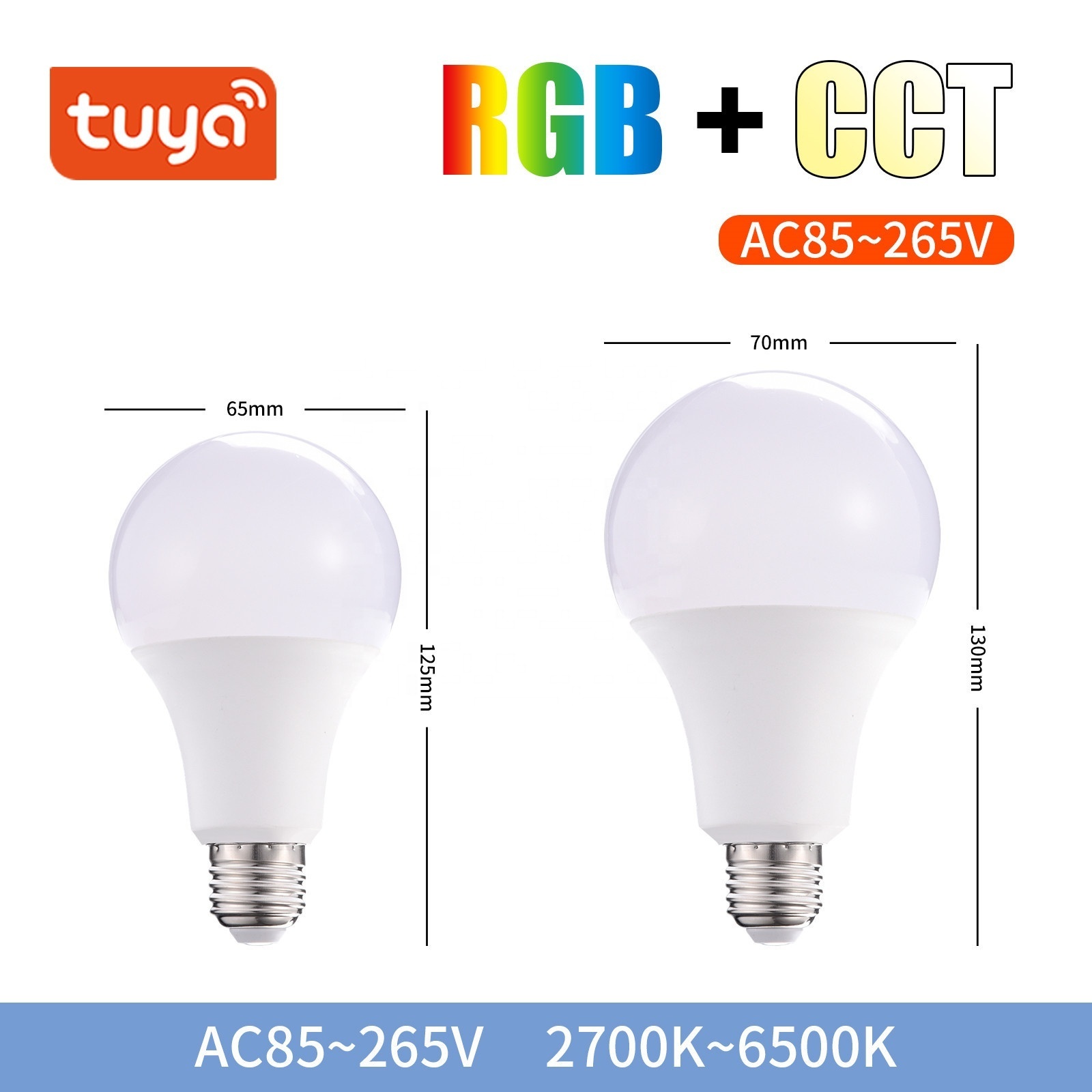 Tuya Smart Light Bulb App Control 2700k-6500k RGBCW+CCT Smart Bulb Google Home 10W E26 E27 B22 A70 LED Smart Bulb