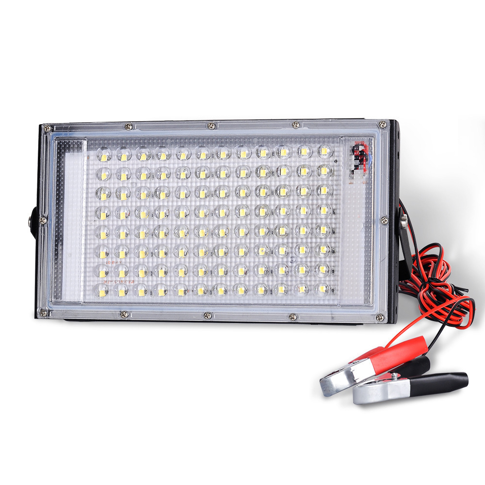 100W LED Flood light DC12V Electric Clip Charger Emergency camping Lamp 6500K Spotlight Outdoor work Lighting For Hiking Garden