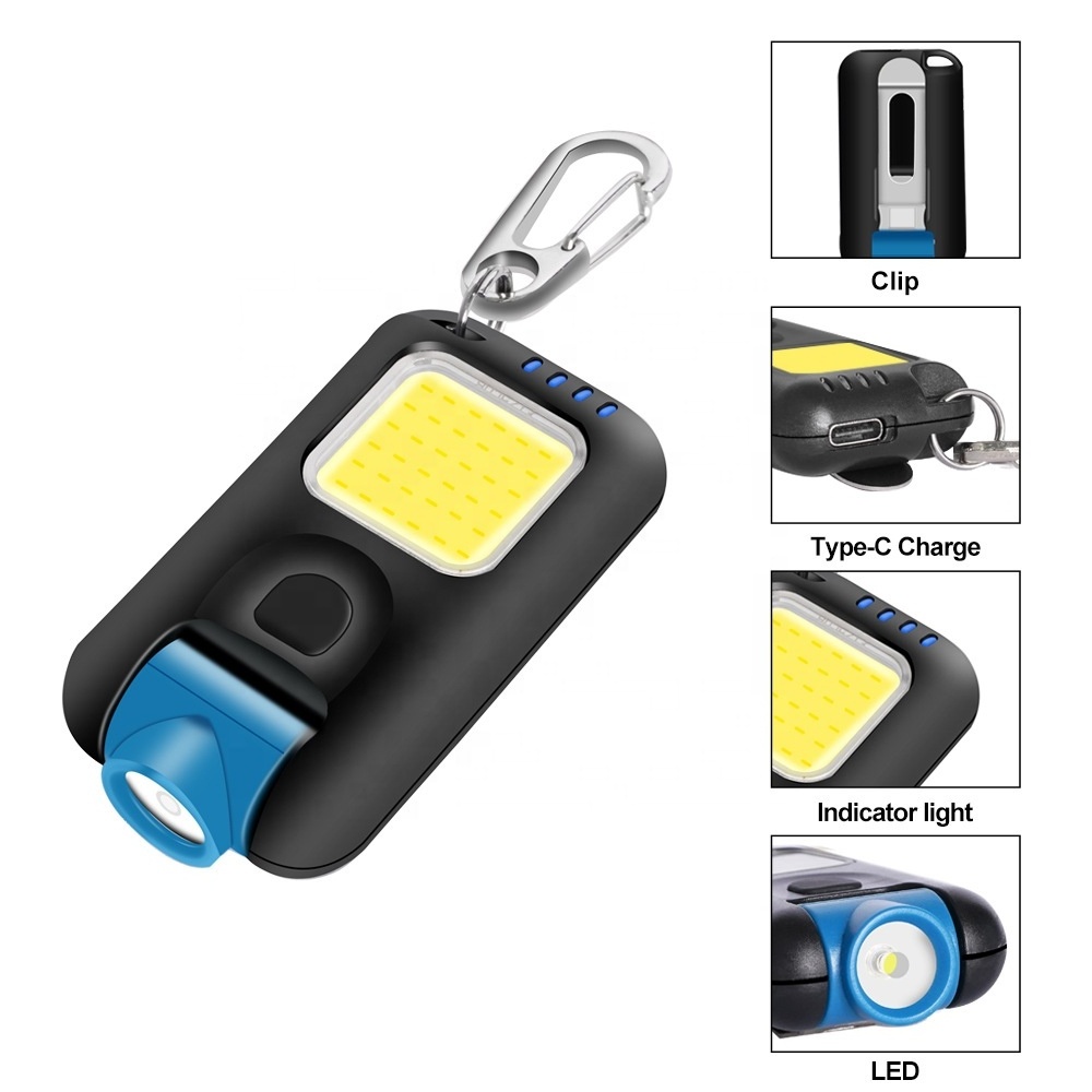 Mini Multifunctional Outdoor Hiking Running Camping led Torch Lights Rechargeable Keychain Flashlight 350LM COB Hat Clip Light