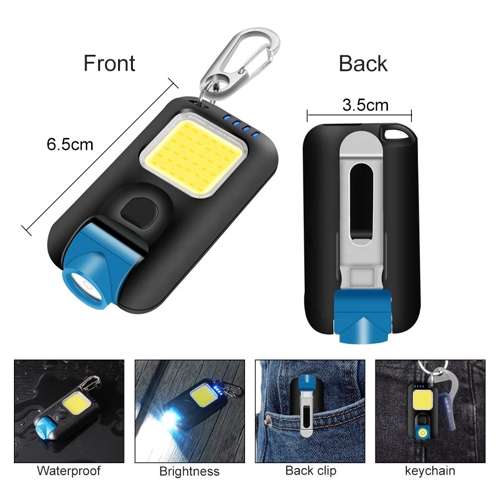 Mini Multifunctional Outdoor Hiking Running Camping led Torch Lights Rechargeable Keychain Flashlight 350LM COB Hat Clip Light