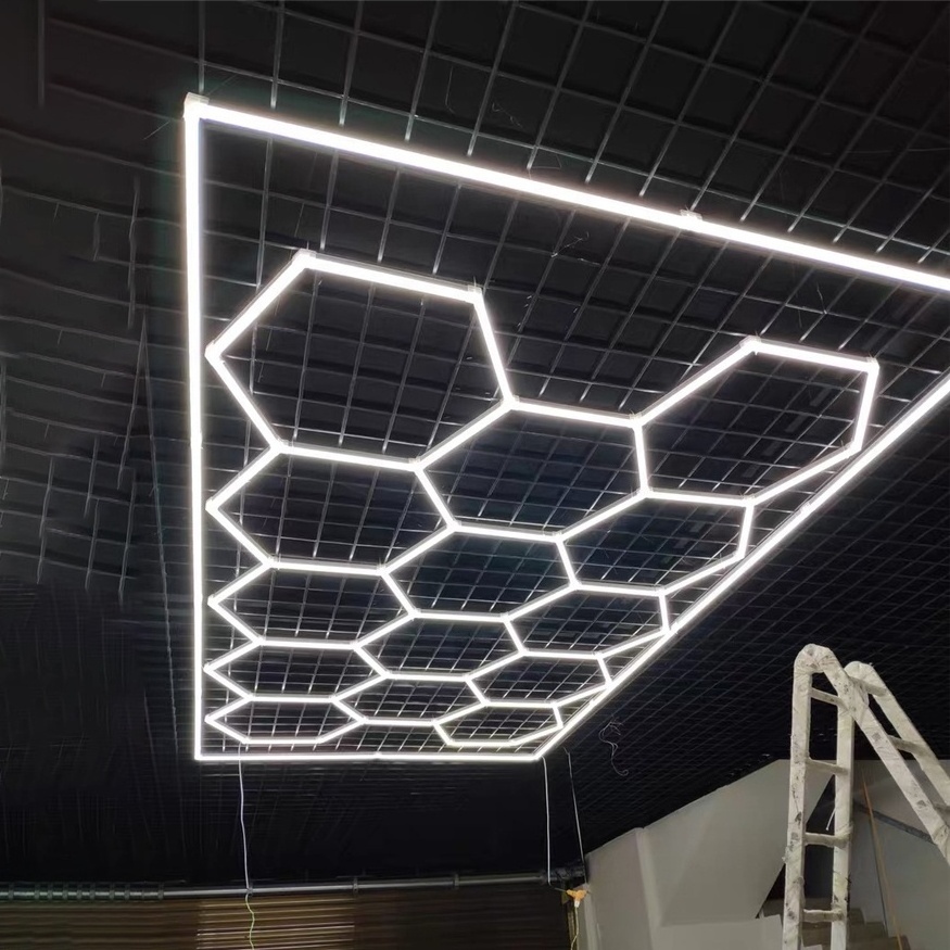 Factory Sale 2400*4800MM Detailing Workshop Ceiling Led Lights Modern For Car Shop Garage honeycomb lights hexagonal led light