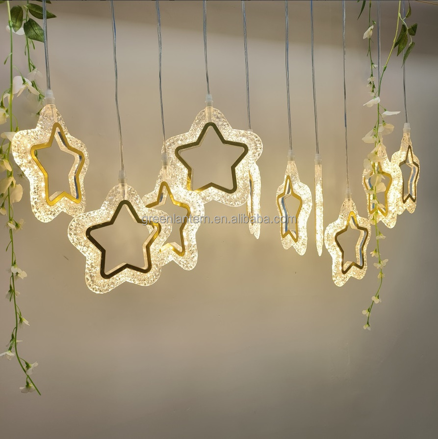 Wedding Props Transparent Acrylic 10 Stars Chandelier Sky Star Hanging Lamps Ceiling Decoration Warm White Starry Lights