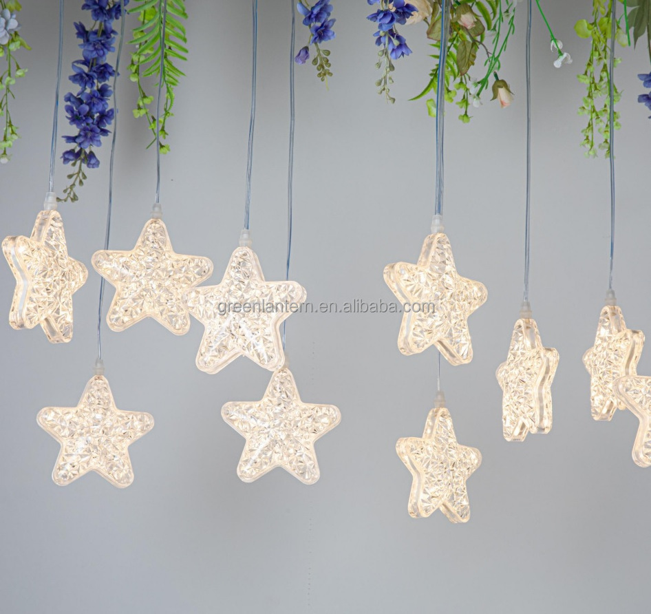 Wedding Props Transparent Acrylic 10 Stars Chandelier Sky Star Hanging Lamps Ceiling Decoration Warm White Starry Lights