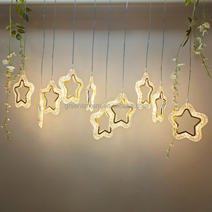 Wedding Props Transparent Acrylic 10 Stars Chandelier Sky Star Hanging Lamps Ceiling Decoration Warm White Starry Lights