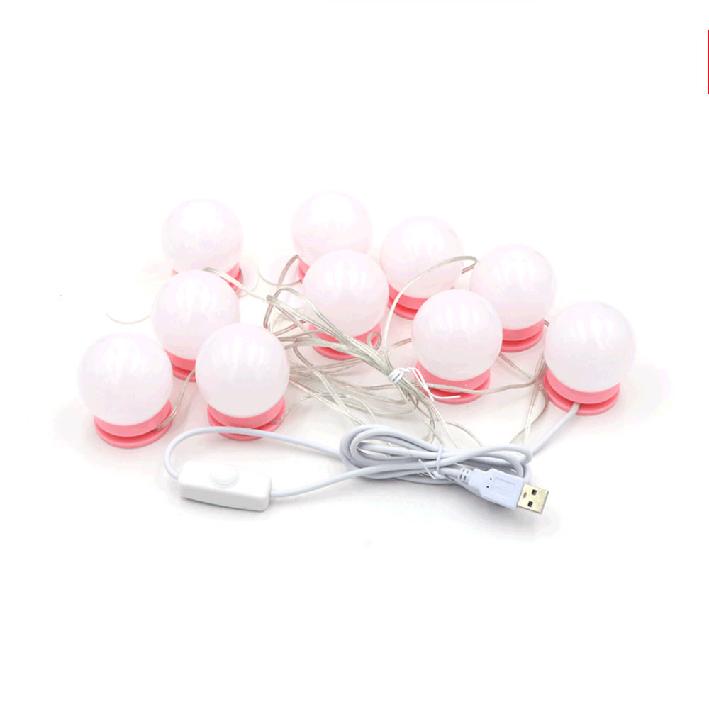 USB 5V 50mm bulb pink round 3colors dimming bedroom make up led mirror lamp