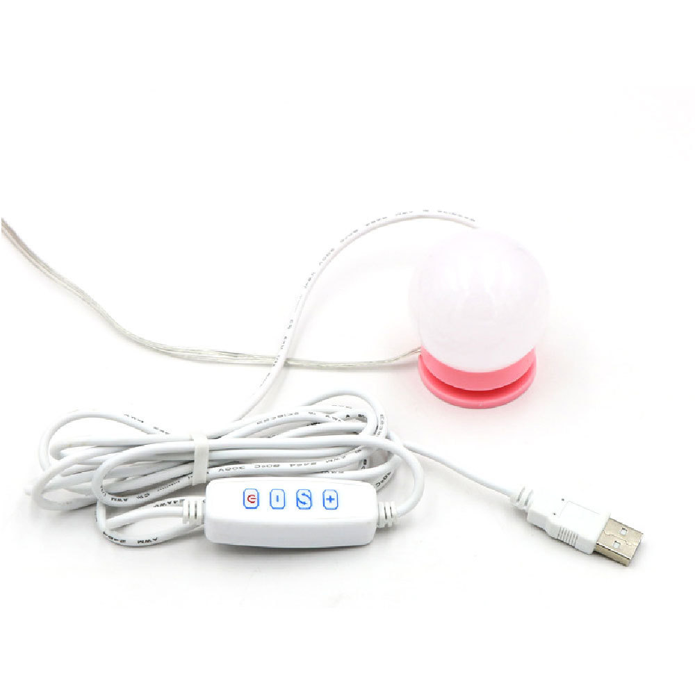 USB 5V 50mm bulb pink round 3colors dimming bedroom make up led mirror lamp