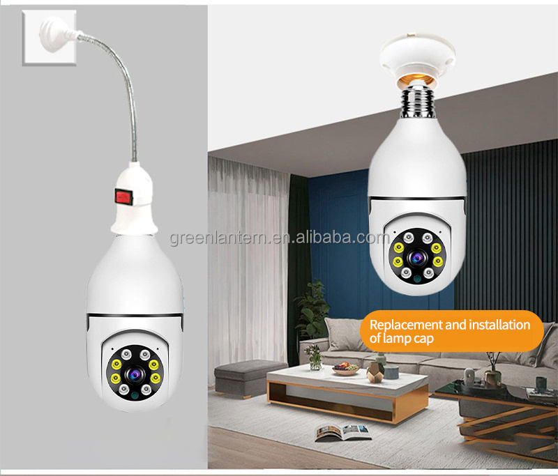 WiFi Panoramic Bulb Camera Full HD Infrared Night Vision Two Way-Audio Wireless 2 Million Pixels E27 Easy Install Bulb Camera