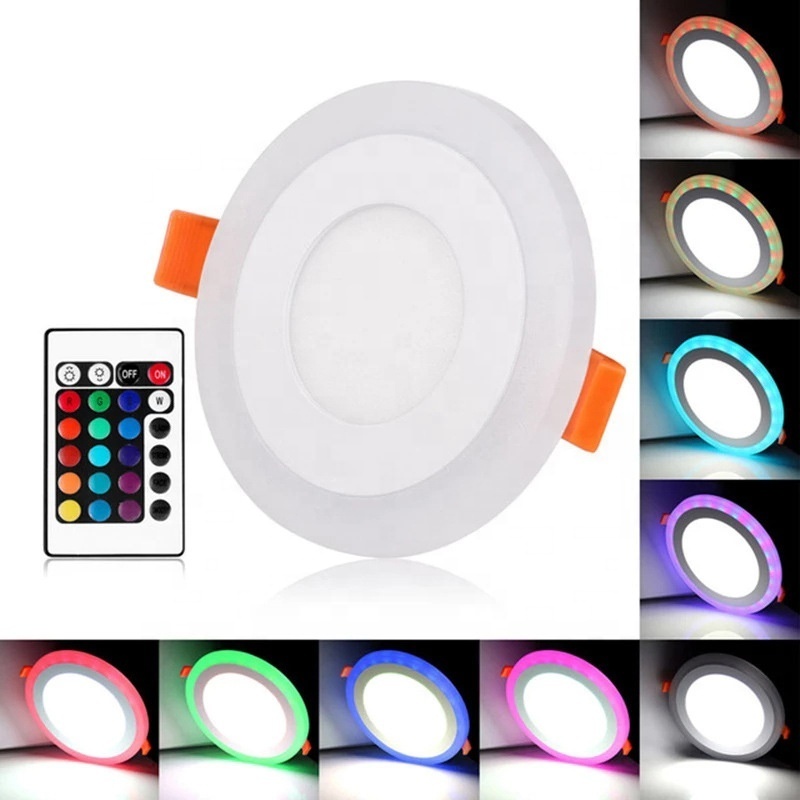 Ultra Slim Double Color RGB LED Recessed Flat Panel lamps 6W 9W 16W 24W Ceiling Down Light with Remote Round Panel light 85-265V