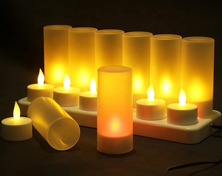 Ready to Ship 12PCS LED Rechargeable Plastic Cup Candles With Home Decoration Led Candle Tea Light