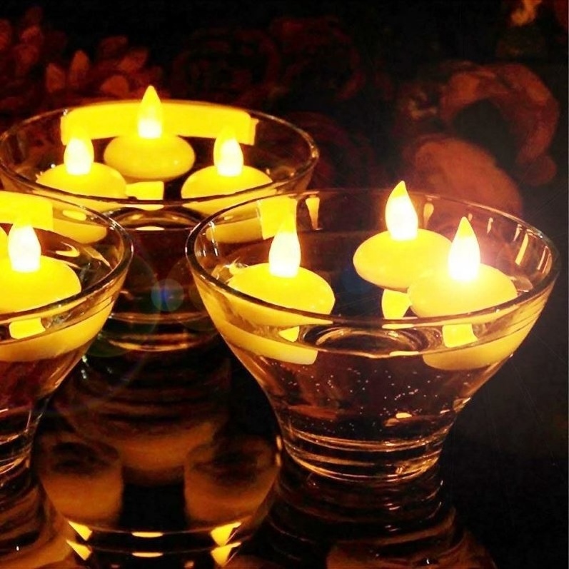 12Pcs Waterproof Flameless Floating Tea Candle Lights Battery Operated Flickering Tealight Warm White for Wedding Party Pool SPA