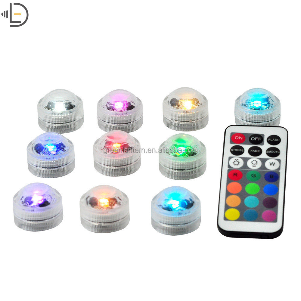 Battery Operated Mini Submersible Light RGBW LED Tea Light 10pcs Light with 2pcs Remote Package Wedding Party Decoration