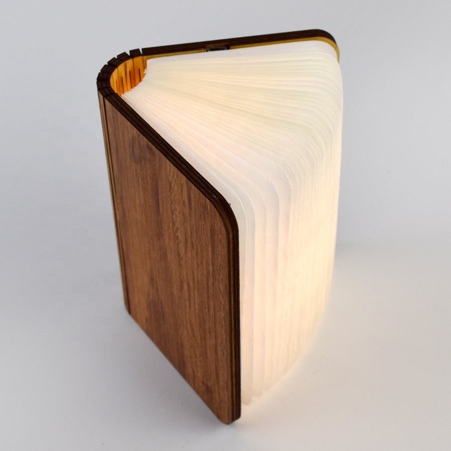 Medium Size Wooden Cover 3D Folding Creative LED Night Light USB Recharge Wooden Book Light Decor Bedroom Desk Table Lamp