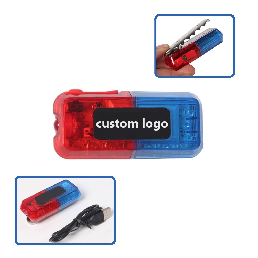 Custom Logo Security Shoulder Light USB Rechargeable Blue and Red Flashing Signal Lamp LED Clip-on Shoulder Warning Strobe Light