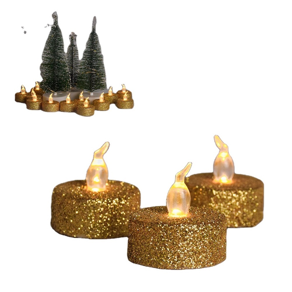 3.6cm Gold/Sliver Glitter Flickering Flameless Candles Tea Light Warm White Electric Golden tealight With CR2032 for wedding