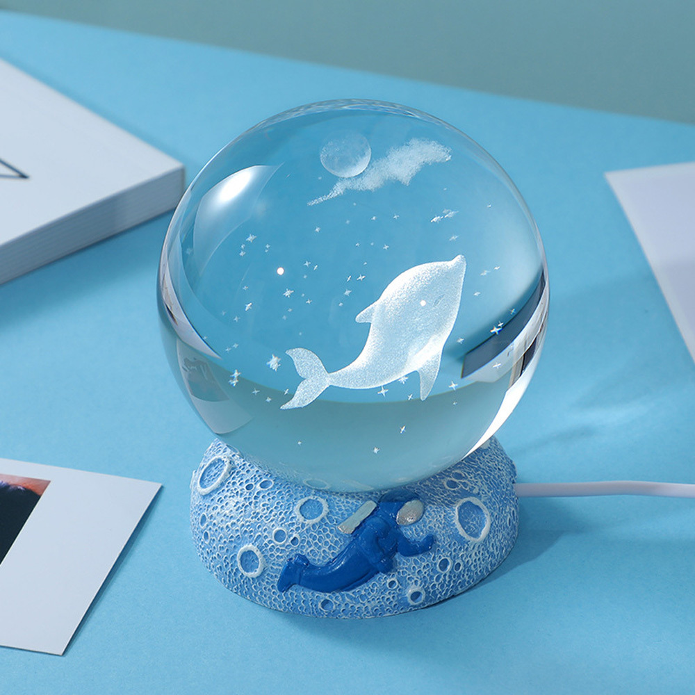 Dreamy Ocean World 3D Crystal Glass Ball Night Light With Resins LED Base Night Lamp For Christmas Decoration New Year Gift