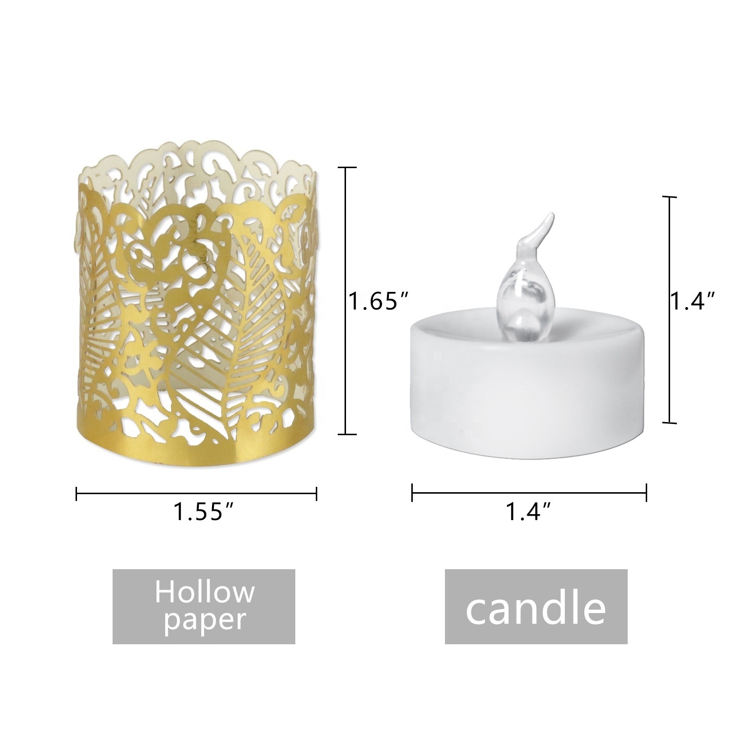 Flameless Tealight Candles Battery Operated LED Tea lights with Gold Paper Lampshade for Wedding Valentine Halloween Christmas