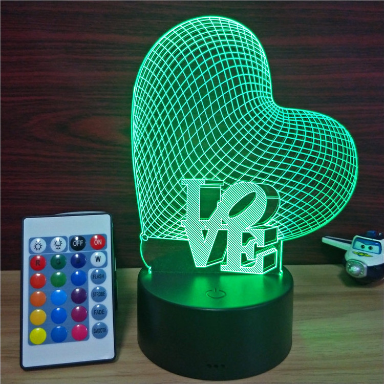 Wedding Table Gift for Guests Love Heart 3D Illusion LED Night Light Touch 7 Colors Change Gift for Valentine's Day with Remote