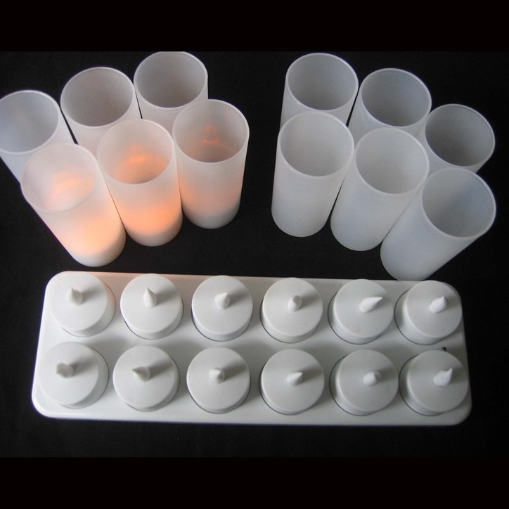 Rechargeable 12pcs LED Tealight Flicker Flameless with Cover LED Tea Light Candle Set For Wedding Birthday