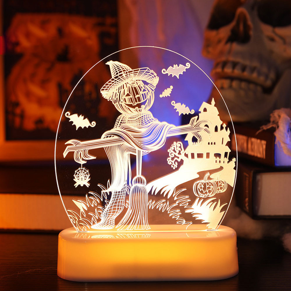 Warm White Halloween 3D Acrylic Night Light Table LED 3D Effect Desk Lamp Decoration Holiday Lights