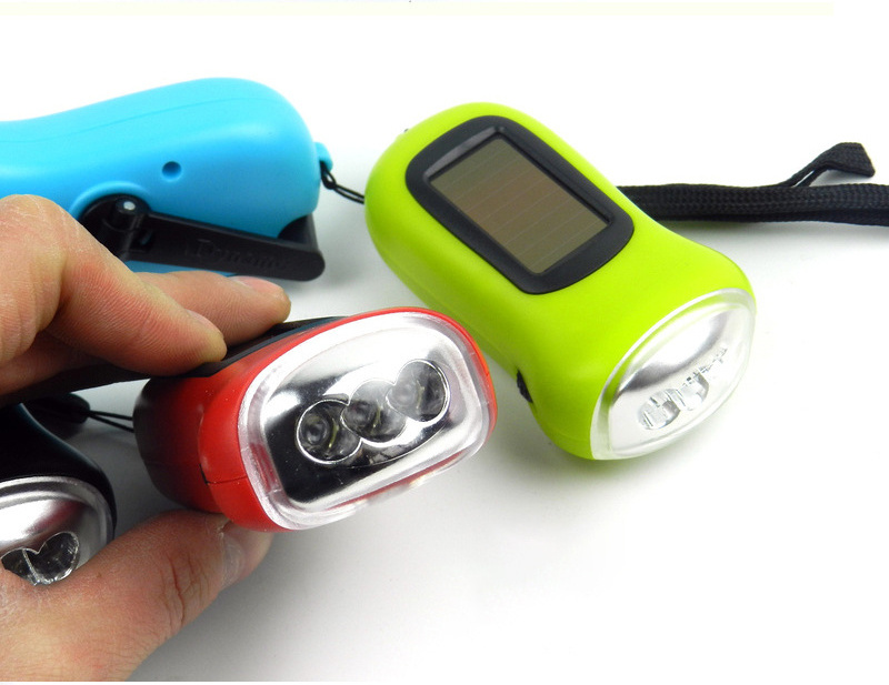 Different color 3LEDs battery Multifunctional hand shake solar power flashlight