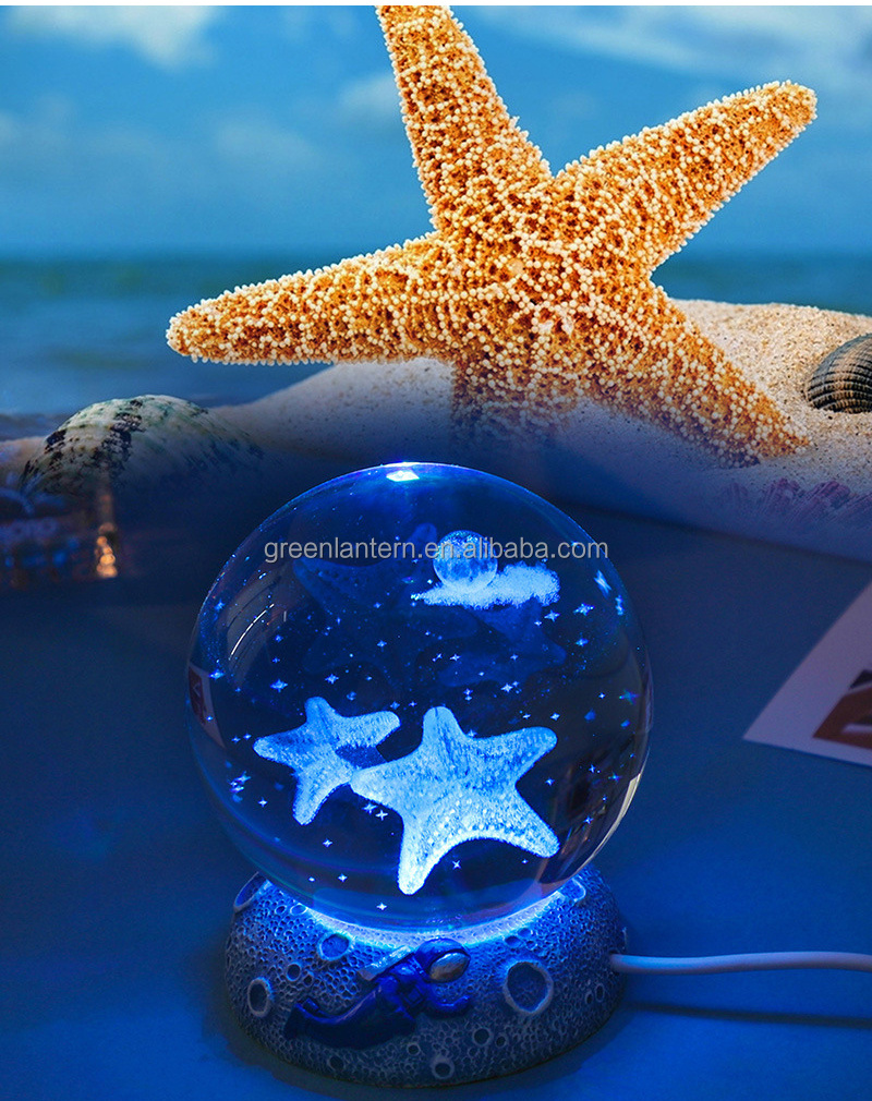 Dreamy Ocean World 3D Crystal Glass Ball Night Light With Resins LED Base Night Lamp For Christmas Decoration New Year Gift