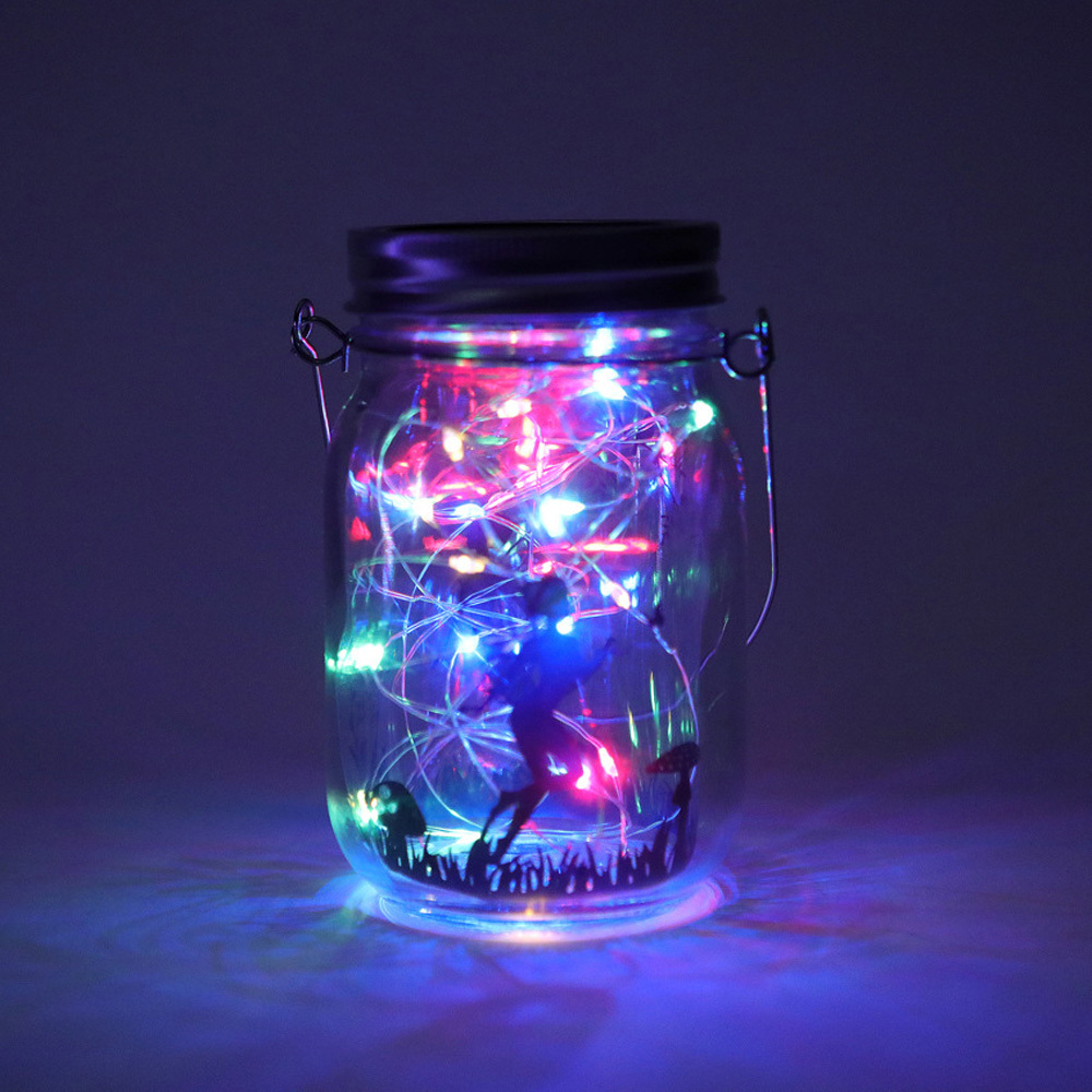 20 LEDs Fairy Light Solar Hanging Glass Mason Jar Bottle Lid Insert Color Changing Garden Christmas Lights Outdoor Wedding Decor