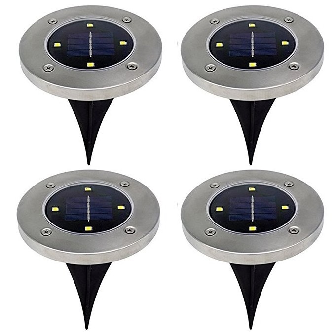 4 Pack Solar Powered Ground Lights 4 LED white / warm white Solar Path Lights Waterproof for Outdoor Garden pathway decoration