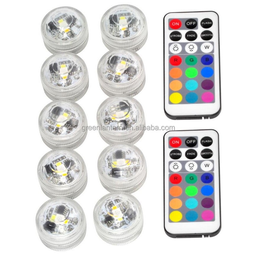 Battery Operated Mini Submersible Light RGBW LED Tea Light 10pcs Light with 2pcs Remote Package Wedding Party Decoration