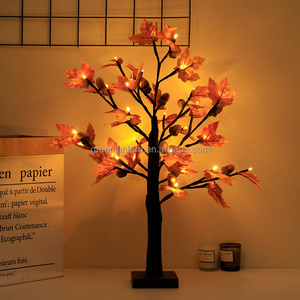 55cm Warm White LED Tree Light AA Battery Operated Maple-Hazelnut Green Leaves Christmas Tree Table Lamp Living Room Night Light