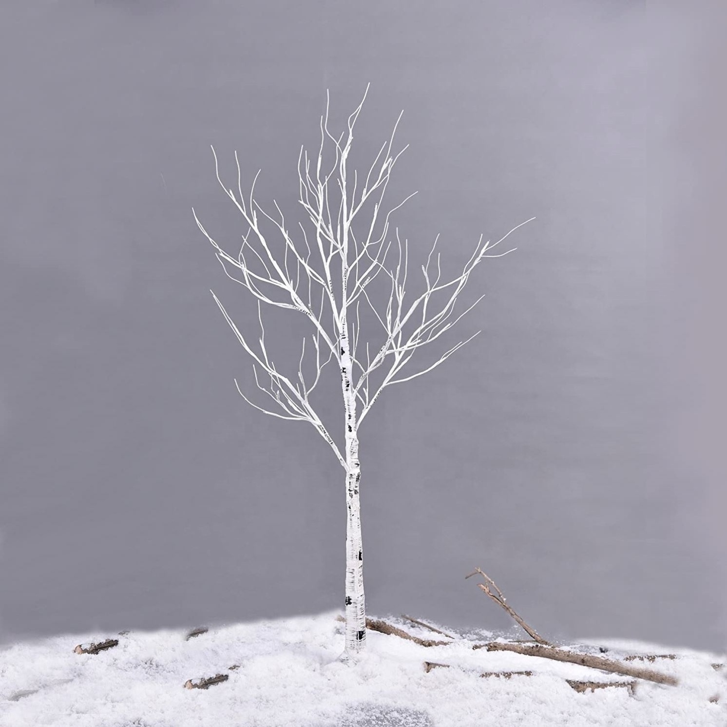 Prelit Birch Tree 48 LEDs Light Silver Twig Warm White White Branches (4 Feet) Home Festival Party Christmas Indoor and Outdoor