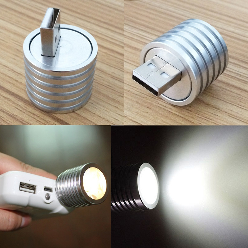 New Aluminum 5V USB Plug LED Bulb Lamp Socket Spotlight Portable Headlight White Mini Flashlight USB Connector