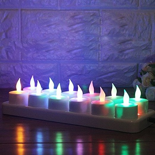 12Pcs LED Rechargeable Candle lamp Flickering Flame Flameless Tea Lights Color changing for Christmas Wedding holiday Decoration