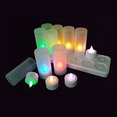 12Pcs LED Rechargeable Candle lamp Flickering Flame Flameless Tea Lights Color changing for Christmas Wedding holiday Decoration