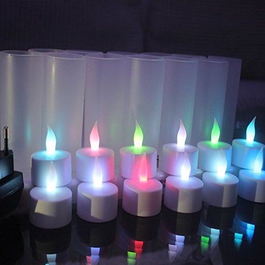 12Pcs LED Rechargeable Candle lamp Flickering Flame Flameless Tea Lights Color changing for Christmas Wedding holiday Decoration