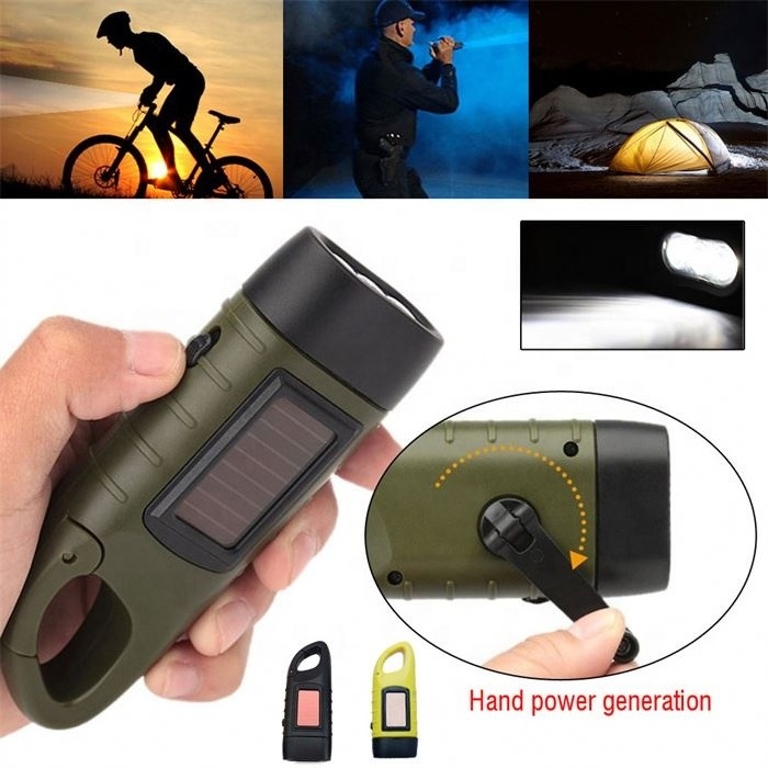 LED Flashlight Fishing Boating Hiking Hand Crank Solar Powered Rechargeable Survival Gear Self Powered Charging Torch Dynamo