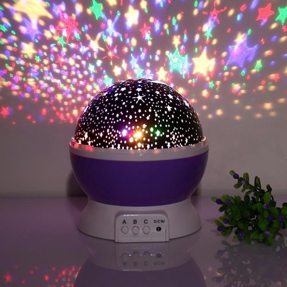 Beauty Star Projector lamp,360 degree rotation baby night Light moon sky nightlight 4 LED Bulbs 9 Light Color Changing With USB