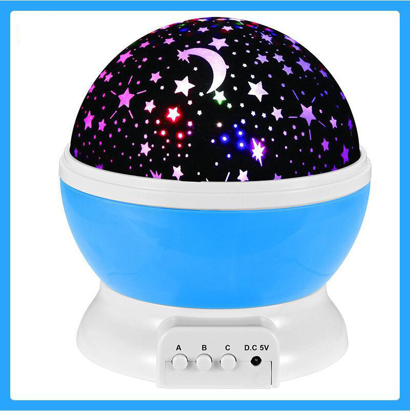 Beauty Star Projector lamp,360 degree rotation baby night Light moon sky nightlight 4 LED Bulbs 9 Light Color Changing With USB