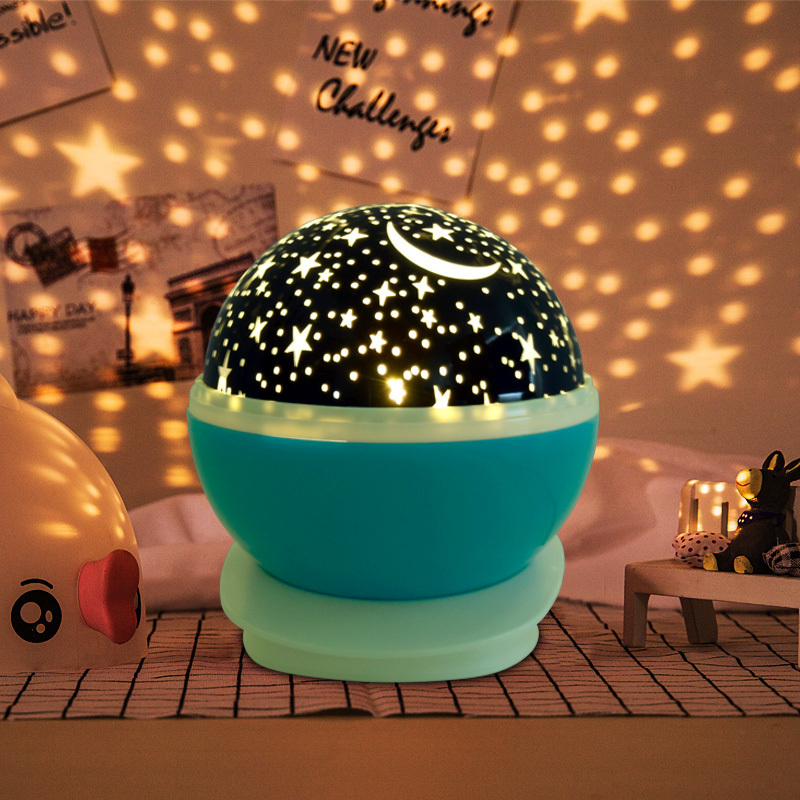 Beauty Star Projector lamp,360 degree rotation baby night Light moon sky nightlight 4 LED Bulbs 9 Light Color Changing With USB