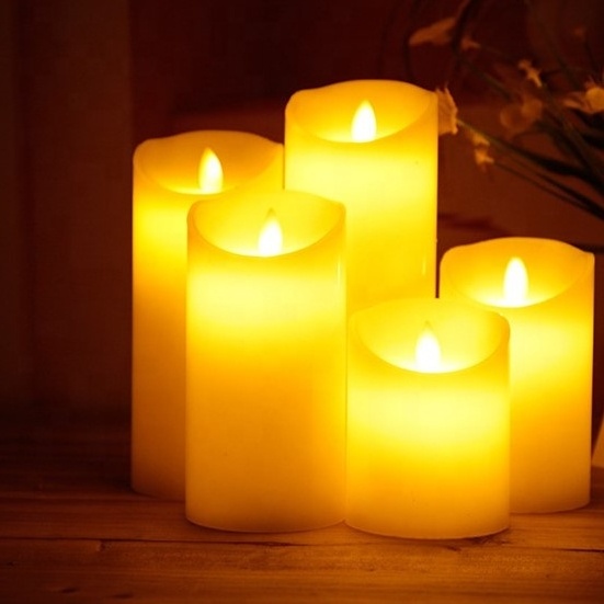 Moving wick unscented flickering battery operated electric LED flameless candle with timer and remote control