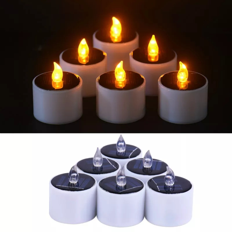 Rechargeable Waterproof Flickering Cool White Light Flameless LED Solar Powered Tea Light Candle for Outdoors