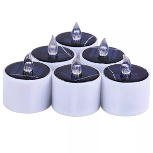 Rechargeable Waterproof Flickering Cool White Light Flameless LED Solar Powered Tea Light Candle for Outdoors