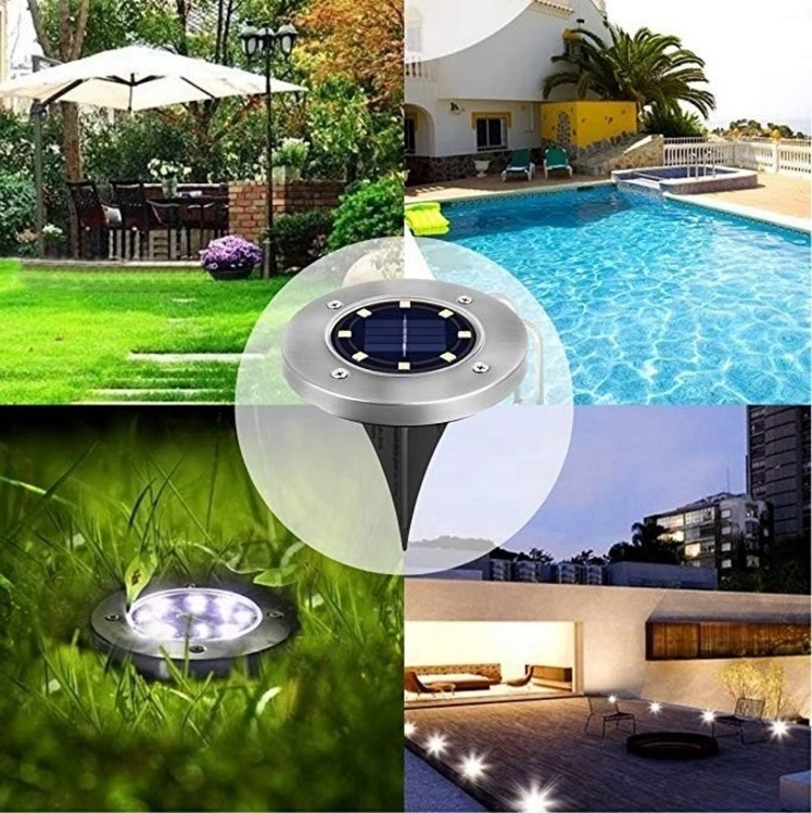 Outdoor Stainless Steel 8 LED Solar Disk Light LED Garden Light